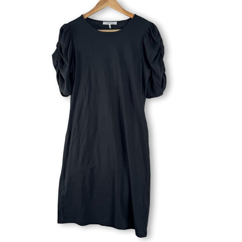 Frame Womens Black Ruffle Sleeve Knit Dress Sz L Large